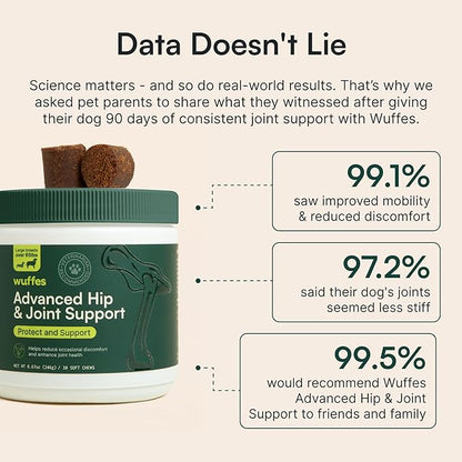 Wuffes Advanced Dog Hip and Joint Supplement with Glucosamine, Chondroitin, Omega 3, MSM, and Green Lipped Mussel, (Pack of 2, Small & Large Breed)