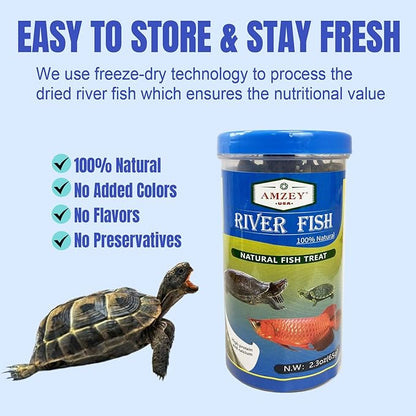 Amzey 2.3 oz Dried River Fish - Natural Food for Turtles, Terrapins, Reptiles and Large Tropical Fish