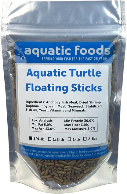 Aquatic Foods Inc. Aquatic Turtle 3/8" x 1/8" 30% Protein Floating Sticks for Aquatic & Semi Aquatic Red Ear, Painted. Map, Soft Shell Pond Turtles...WL…1/4-lb Foil Pouch Bag