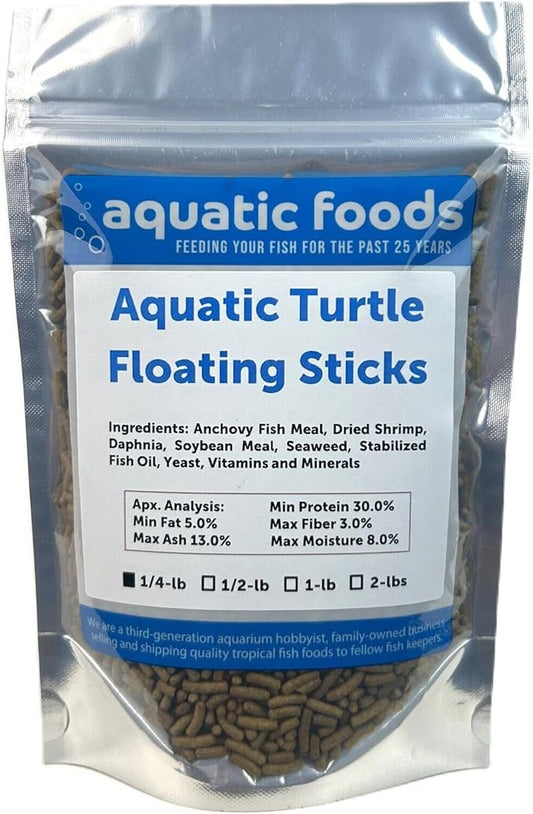 Aquatic Foods Inc. Aquatic Turtle 3/8" x 1/8" 30% Protein Floating Sticks for Aquatic & Semi Aquatic Red Ear, Painted. Map, Soft Shell Pond Turtles...WL…1/4-lb Foil Pouch Bag