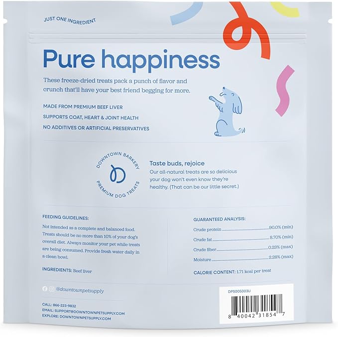 Downtown Barkery Freeze Dried Dog Treats - Single Ingredient, Low Calorie, Rich in Vitamins and Minerals - All Natural - Freeze Dried Beef Liver Dog Treats, 10 Oz