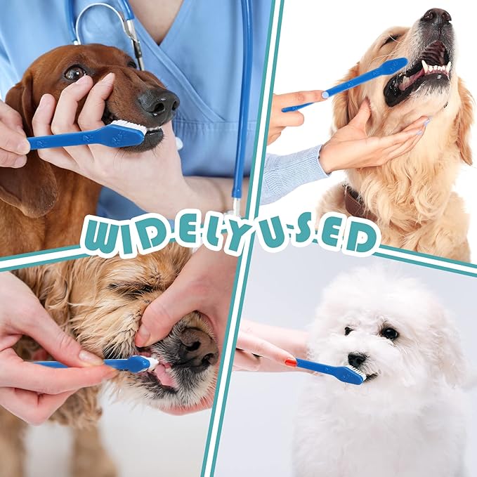 Gerrii 200 Count Dog Toothbrush Double Headed Pet Toothbrush Long Handle Dog Tooth Brushing Kit Soft Bristles Pet Tooth Brush for Doggy Cat and Most Pets Teeth Cleaning Dental Oral(Blue)