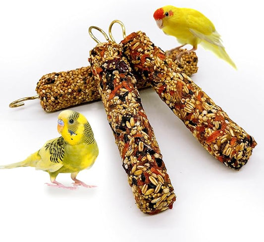 3PCS Parakeet Treat,Natural Parrots Treat Sticks,Vegetable & Grain Style Sticks,Bird Treats for Cockatiel Lovebirds Budgies Canary Finches Myna Conure