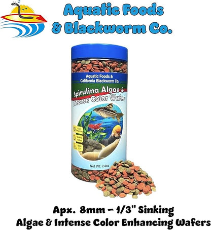 Aquatic Foods Inc. 8mm - 1/3" Small Sinking Wafers of Spirulina, Algae & Color Enhancing Wafers for Bottom Fish, Shrimp, Snails, All Tropical Fish. 4-Type Wafer & 12-Type Pellet Mix Included..12oz