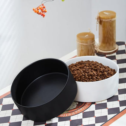 8'' Ceramic Dog Bowl - 70Oz, Heavy Duty, Non-Slip, Dishwasher Safe, Modern Style, Food Grade Stoneware Pet Bowl, Black