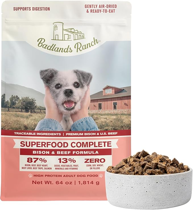 Superfood Complete, Air-Dried Adult Dog Food - High Protein, Zero Fillers, Superfood Nutrition by Katherine Heigl (64 oz, Beef & Bison Formula)