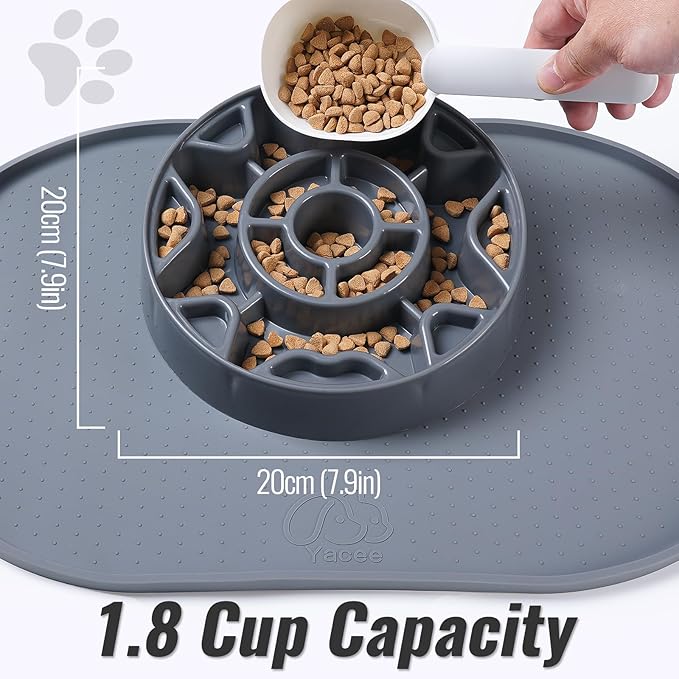 Tilted Slow Feeder Dog Bowl for Flat Face Breeds, Retro Style Non-Skid Food Bowl for Flat Face Breeds for Dogs & Cats Large, Small (Gray)