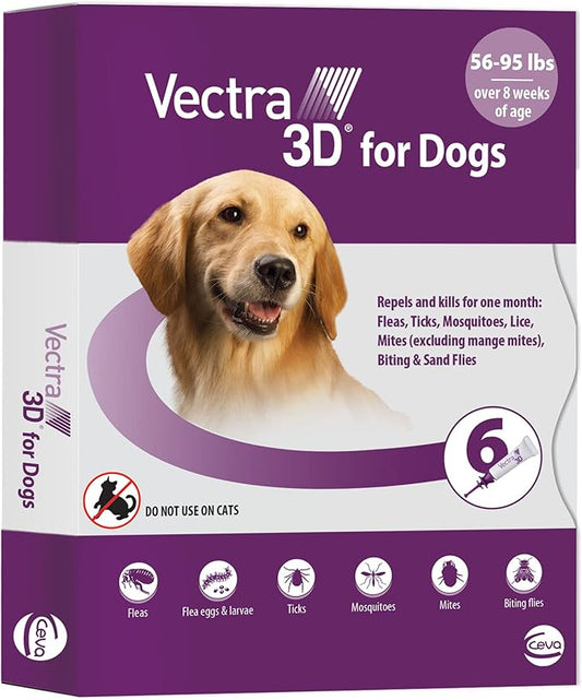 Vectra 3D for Dogs Flea, Tick & Mosquito Treatment & Prevention for Large Dogs (56 to 95 lbs) , 6 month supply