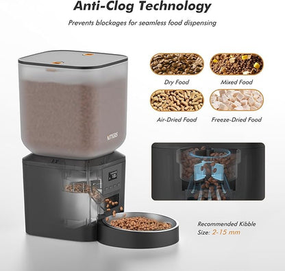 Automatic Dog Feeder - 8L/34 Cups Large Capacity Automatic Cat Food Dispenser with LCD Screen, Large Food Tray, Battery Operated, Timed Cat Feeder, Up to 50 Portions 6 Meals Per Day, Keeps Fresh