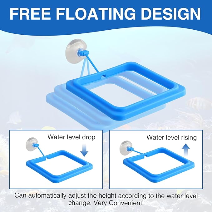 4 Pack Fish Feeding Ring for Betta Fish, Floating Food Container with Suction Cup, Square and Round Design, Black and Blue