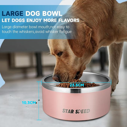 100oz Large Stainless Steel Dog Bowl. Extra Large Dog Water Bowls for Large Dogs with Rubber Bottom, Drop Resistant and Durable, Keeps Cold, Fits Different Size Big Dog Food Bowls.(100oz, Pink