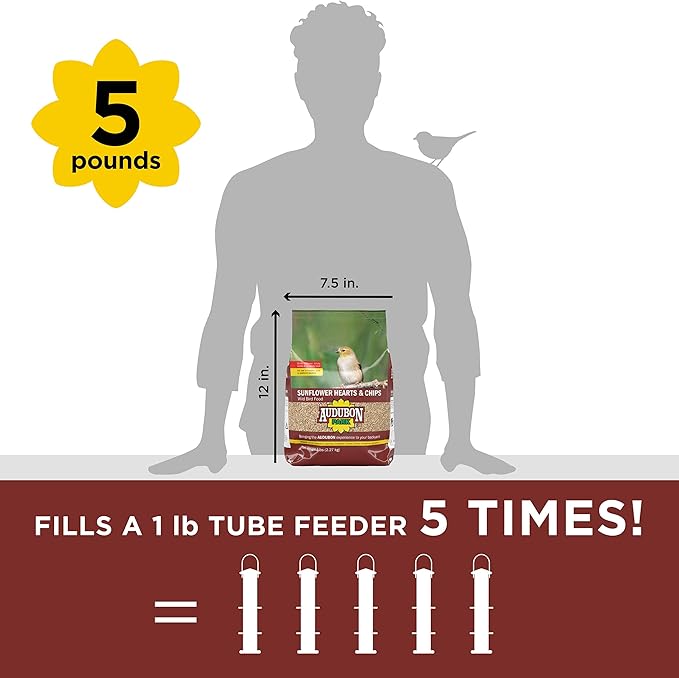 Audubon Park Sunflower Hearts & Chips Wild Bird Food, No Mess Sunflower Seeds for Birds, 5-Pound Bag