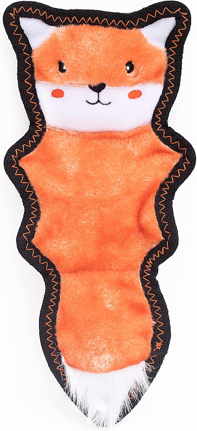 ZippyPaws Z-Stitch Skinny Peltz - No Stuffing Dog Toy to Keep Them Busy, for Small, Medium, & Large Dogs, Squeaky Pet Toy, Soft Plush Unstuffed Chew Toys - Fox, 12.5"