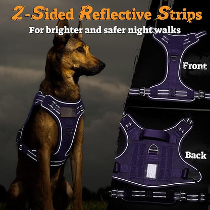 rabbitgoo Dog Harness Medium Sized No Pull, Tactical Service Pet Vest with Molle and Control Handle, Adjustable and Reflective Military Harness for Easy Walking and Training, Purple, M