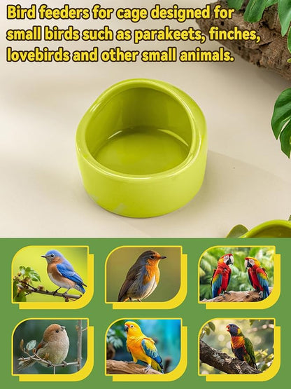 2 Pcs Ceramic Bird Food Bowls Parakeet Cage Water Bowl Birds Feeding Dish Parrot Water Feeder for Cage for Parakeets Conure Cockatiels Lovebird Budgie (Green)