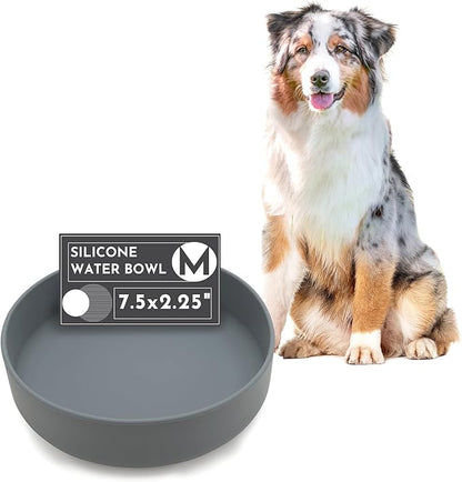 The Perfect Dish No-Spill Dog Water Bowl, Less Mess Non-Tippable Water & Food Bowl, Silicone with Suction Cup, Fits 5 Cups 7.5" Across x 2.25" Tall, Ideal for All Pets, Medium-Charcoal