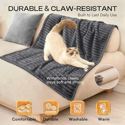 Luciphia Waterproof Dog Blanket for Large Dogs Ultra-Soft Calming Cut Pile Flannel Throw Durable & Warm Furniture Protection for Couch Bed Pet Blanket Machine Washable Stone Gray,L(65''x57'')