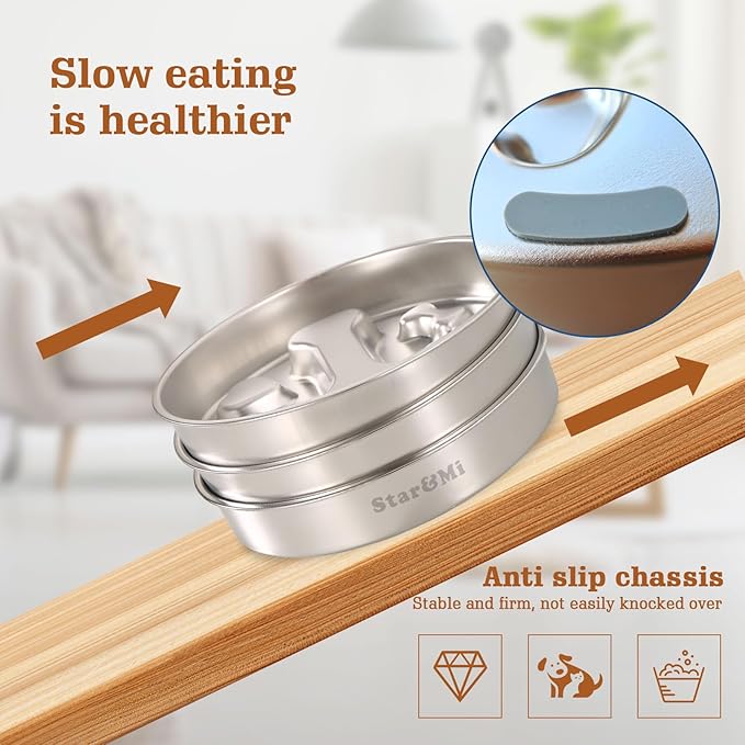 Stainless Steel Slow Feeder Dog Bowls – Non-Slip Metal Dog Bowl for Large & Medium Breeds, Puppy Puzzle Feeder – 2 Cup Capacity for Small to Big Pets – Durable Slow Feed Dog & Cat Food Dish