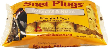 Wildlife Sciences Suet Plugs 48 Pack, Case of 12 Individually Wrapped 12 oz 4 Packs (Insect & Nuts)