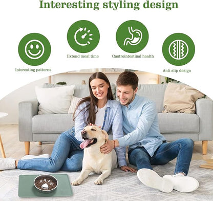 Stainless Steel Slow Feeder Dog Bowls – Non-Slip Metal Dog Bowl for Large & Medium Breeds, Puppy Puzzle Feeder – 2 Cup Capacity for Small to Big Pets – Durable Slow Feed Dog & Cat Food Dish with Mat