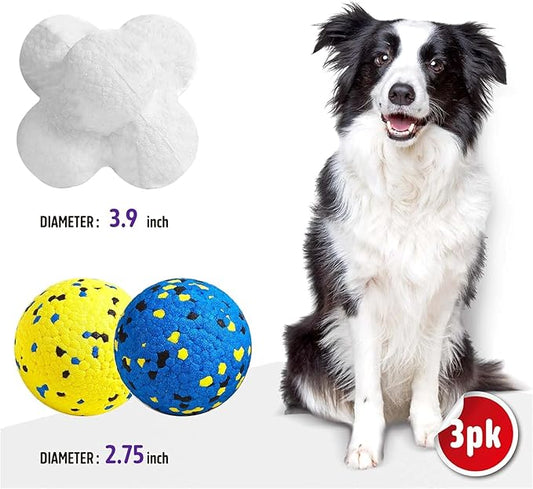 3.9'' Dog Balls Tennis Ball for Aggressive Chewers, Atom Teething Balls Dog Chew Toys for Large Medium Small Dogs and Puppies, 3 Pack