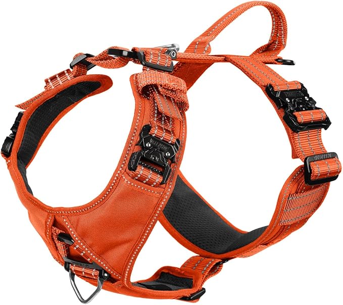 ICEFANG Dog Strap Harness with All-Metal Hardware,for Large Sized Dog,K9 Vest,Y-Shape Soft Padding,Adjustable Pet Harness,No-Pull Front Leash Clip (Large (Pack of 1), Orange)