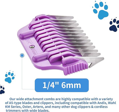 6MM 1/4Inch Pet Grooming Clipper Attachment Guard Comb, for Wide A5 Blades, Compatible with Andis, Conair, Wahl, Laube, Thrive, Bucchelli, or other A5 Series, Only Fit for 10W/15W/30W Wide Blade