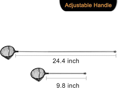Telescopic Aquarium Fish Net, Fine Mesh Round Fish Net for Fish Tank with Extendable Long Handle (5 inch)