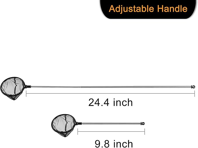 Telescopic Aquarium Fish Net, Fine Mesh Round Fish Net for Fish Tank with Extendable Long Handle (3.5 inch)