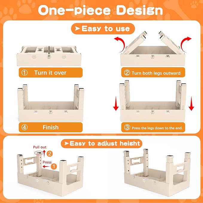 Elevated Dog Bowls with 2 Stainless Steel Bowls, Raised Dog Food Bowl Stand 5 Height Adjustable (3.1", 9", 10", 11", 12") Non-Slip Feeder Set for Medium and Large Dogs - Apricot