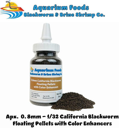 Aquatic Foods Inc. 0.8mm Micro California Blackworm Floating Pellets w/Color Enhancers & Vitamins for Guppies, Tetras, Bettas, Nano Fish, All Baby Fish…2oz Squeeze Bottle