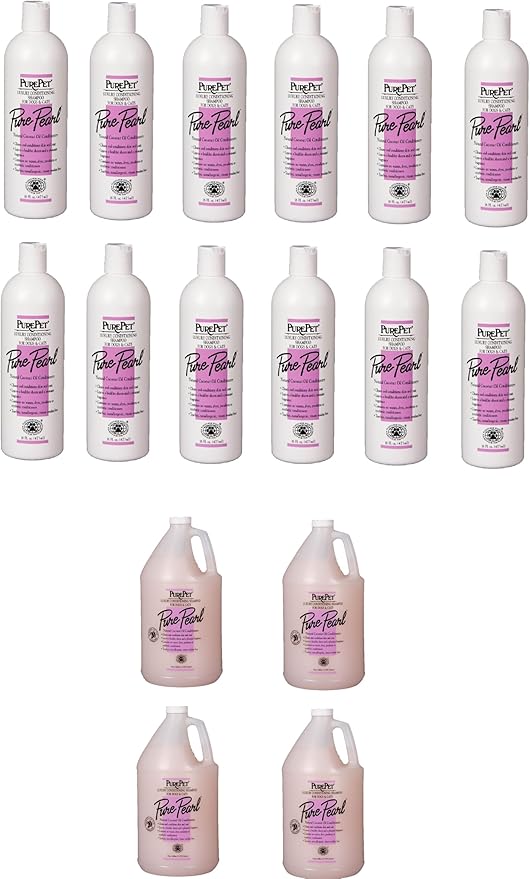 Case Prices Pure Pearl Luxury Conditioning Dog Cat Shampoo Concentrate by PurePet (16 oz Case - 12 Bottles)