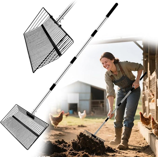 15inch Extra Large Chicken Poop Scooper,With24 to 68" Stainless Steel Handle，Ideal for Chicken Coops, Pet Areas, and Farm Cleanup (15" Width)