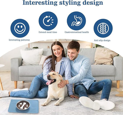 Stainless Steel Slow Feeder Dog Bowls – Non-Slip Metal Dog Bowl for Large & Medium Breeds, Puppy Puzzle Feeder – 2 Cup Capacity for Small to Big Pets – Durable Slow Feed Dog & Cat Food Dish with Mat