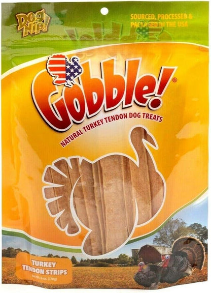 Gobble! 6-Inch Turkey Tendon Strips for Dogs, 6 oz. (170g) Reseal Value Bag, Made in USA, All-Natural Hypoallergenic Dog Chew Treat | Sourced, Processed & Packaged in The USA | (45-50 Pieces)