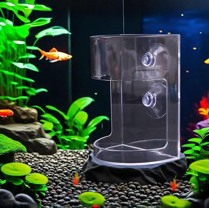 2 Pcs Fish Tank Feeding Tray with Suction Cup, Acrylic Feeding Tube Fish Food Holder, Automatic Fishing Feeder Aquarium Tank Divider Supplies, Breeder Box for Aquarium Accessories