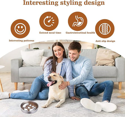 Stainless Steel Slow Feeder Dog Bowls – Non-Slip Metal Dog Bowl for Large & Medium Breeds, Puppy Puzzle Feeder – 2 Cup Capacity for Small to Big Pets – Durable Slow Feed Dog & Cat Food Dish