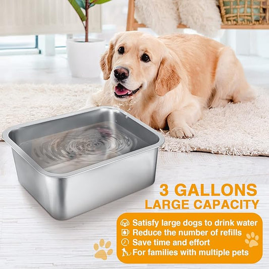 3 Gallons Extra Large Dog Bowls - Durable Food Grade Stainless Steel Dog Water and Food Bowl No Spilling, High Capacity for Large Breed Dogs Indoor Outdoor