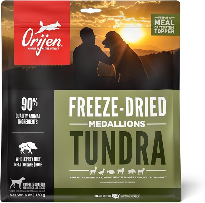 ORIJEN Grain Free High Protein Freeze Dried Dog Food & Topper Tundra Recipe 6oz Bag