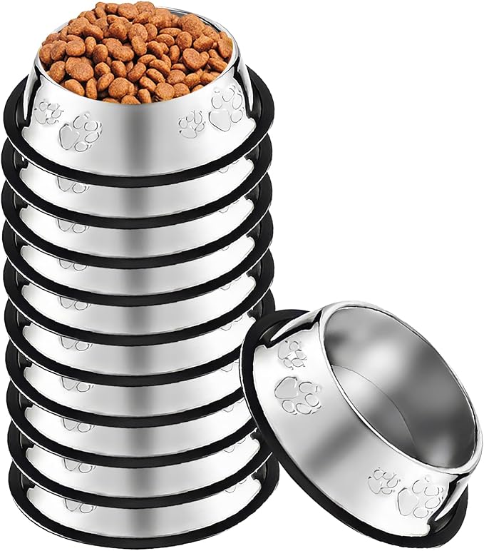 10 Pcs Stainless Steel Dog Bowl Pet Feeding Bowl with Rubber Base Non-Slip Pet Dishes Metal Dog Bowls Pet Food and Water Bowls for Small Medium Animals Kitten Rabbit (18.6 oz)