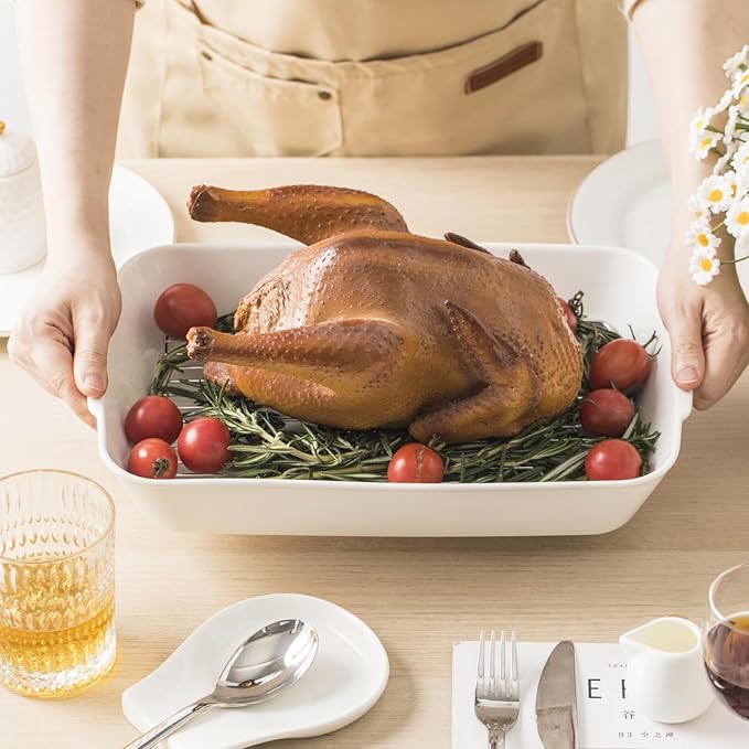 4.2 QT Deep Ceramic Baking Dish, White Casserole Dish, Lasagna Pan for Oven, Ceramic Baking Pan, Kitchen Decor, Microwave Oven Safe, Dinner, Wedding（10" x 13.9"）