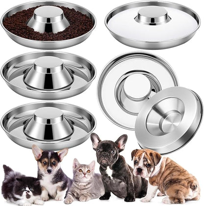 Zopeal 6 Pcs Stainless Steel Puppy Bowls 13.4'' Puppy Feeder Dog Water Food Feeding Bowl for Multiple Weaning Small Dogs Cats, Pet Eating at The Same Time, Cylinder Style