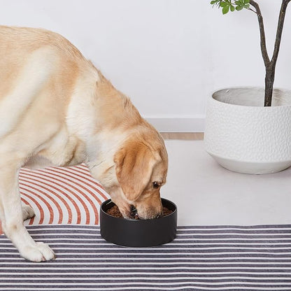8'' Ceramic Dog Bowl - 70Oz, Heavy Duty, Non-Slip, Dishwasher Safe, Modern Style, Food Grade Stoneware Pet Bowl, Black