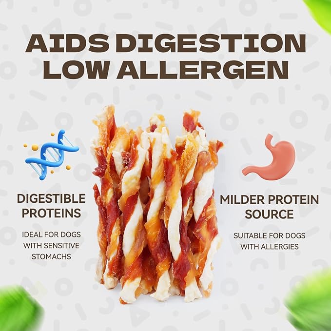 Triple Flavor Dog Jerky Treats, Real Chicken Duck and Cod Twist Strips Dog Training Treats Snacks Healthy Rawhide-Free Chews for Small Medium Large Breeds 10.54oz