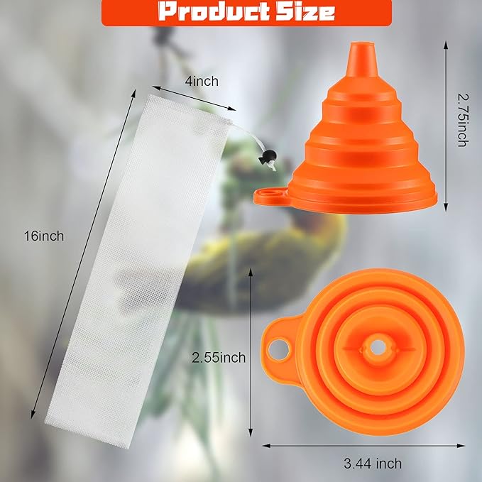 5 Piece Thistle Seed Feeder Set Mesh Socks with Folding Food Funnel for Finches for Garden Yard Outdoor(4 x 16 Inch)