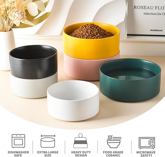 6'' Ceramic Dog Bowl - 30Oz Classic Dogs Food & Water Bowl for Small and Medium Breed Dogs, Heavy Duty Non-Slip Dog Dishes, Food Grade Stoneware Pet Bowl, Dishwasher & Microwave Safe, Green