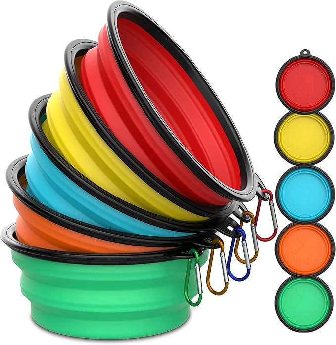 Takfox Collapsible Dog Bowls [5 Pack] 13 oz, Travel Dog Bowls, Pet Bowl Portable Foldable Water Food Feeding Dishes with Carabiner Clip for Traveling Hiking Walking