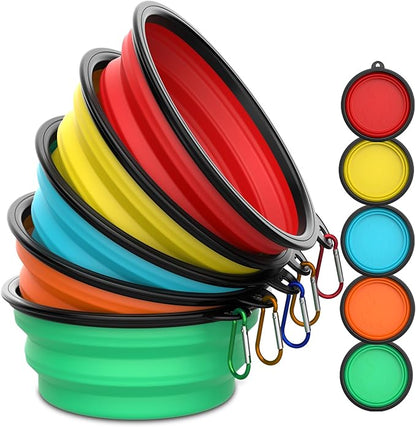 Takfox Collapsible Dog Bowls [5 Pack] 13 oz, Travel Dog Bowls, Pet Bowl Portable Foldable Water Food Feeding Dishes with Carabiner Clip for Traveling Hiking Walking