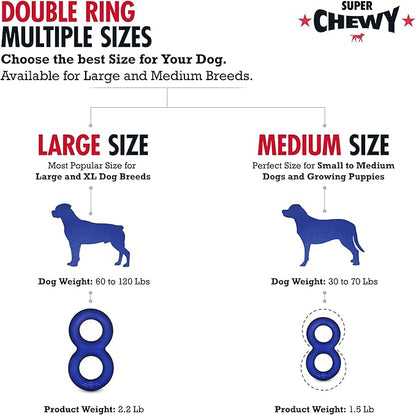 SuperChewy Tough Dog Double Ring Toy | Lifetime Replacement | Strong Natural Rubber | Great Dog Pull Toy for Exercise | Tug Toys for Dogs | Ultra Durable Chew Toys for Aggressive Chewers