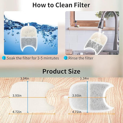 12 Pack Cat Water Fountain Filter & 12 Pump Filter Sponges Replacement, Cat Dog Pet Drinking Fountain for 135 fl oz/4L (YPD-C004P,YPD-C004S)